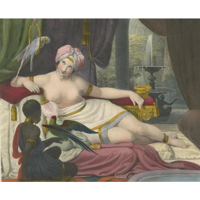 After Schrödter, Ulrika, Reclining Woman with Parrots, 1840, Lithograph For Sale - Image 4 of 10