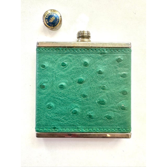 Bottle Green Vintage 1980s Sir Rondo's Teal Green Ostrich Leather Small Pocket Flask Bottle For Sale - Image 8 of 9
