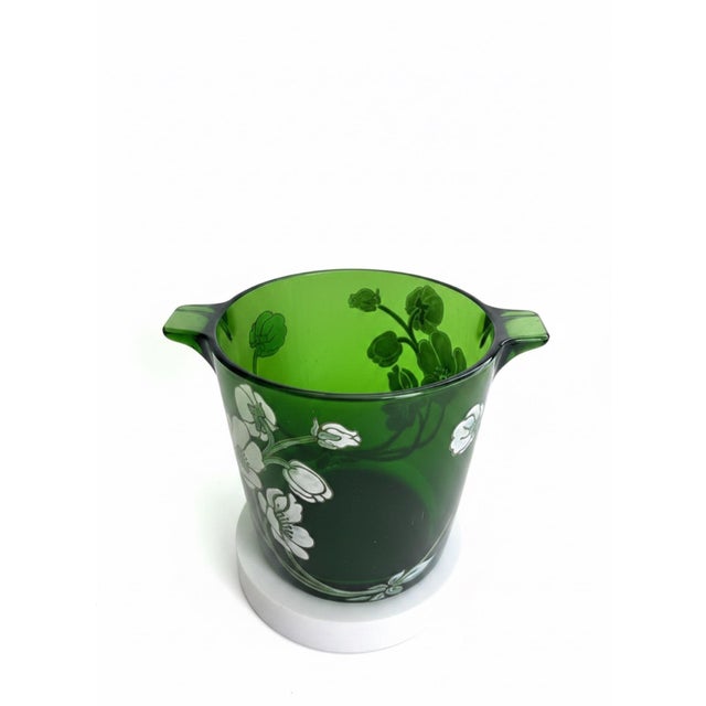 Vintage French Perrier-Jouët Style Green Glass Anemone Champagne Bucket For Sale In Greensboro - Image 6 of 11