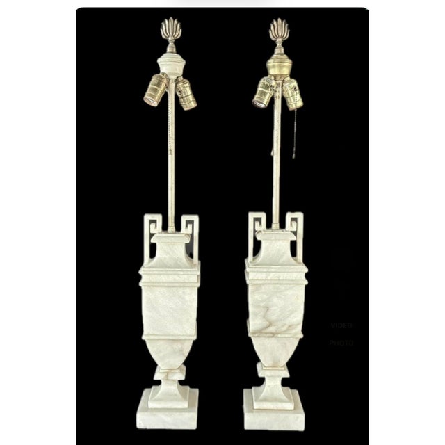 Mid 20th Century Neoclassical Alabaster Table Lamps - a Pair For Sale - Image 10 of 15
