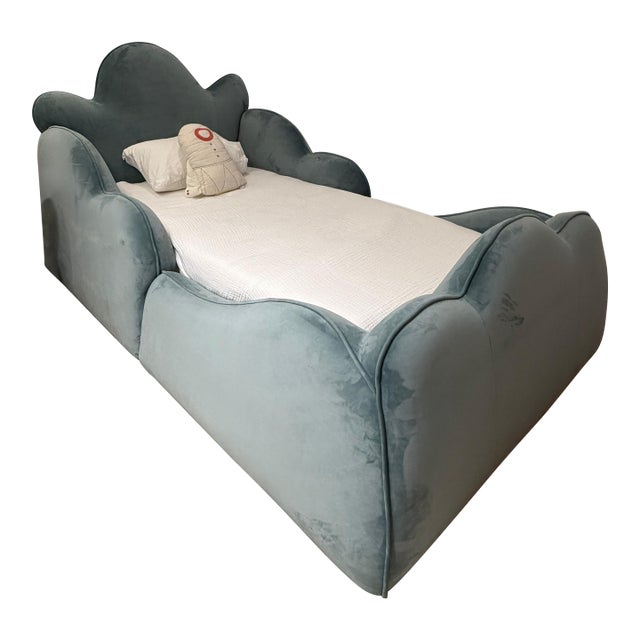 Elora Arched Upholstered Bed Frame Twin Trundle Eucalyptus Performance Velvet For Sale