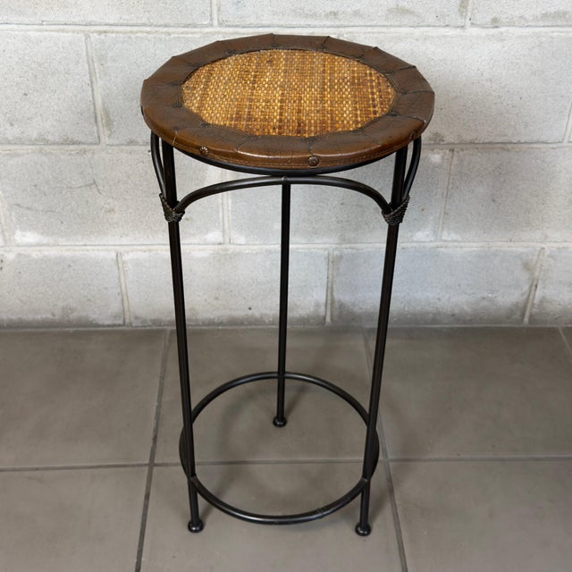 Vintage High Stool in Metal, Leather and Rattan, 1970s For Sale - Image 11 of 11