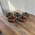 A complete set of five Red Wing Potteries individual covered casseroles or soup crocks from the Provincial Oomph bakeware...