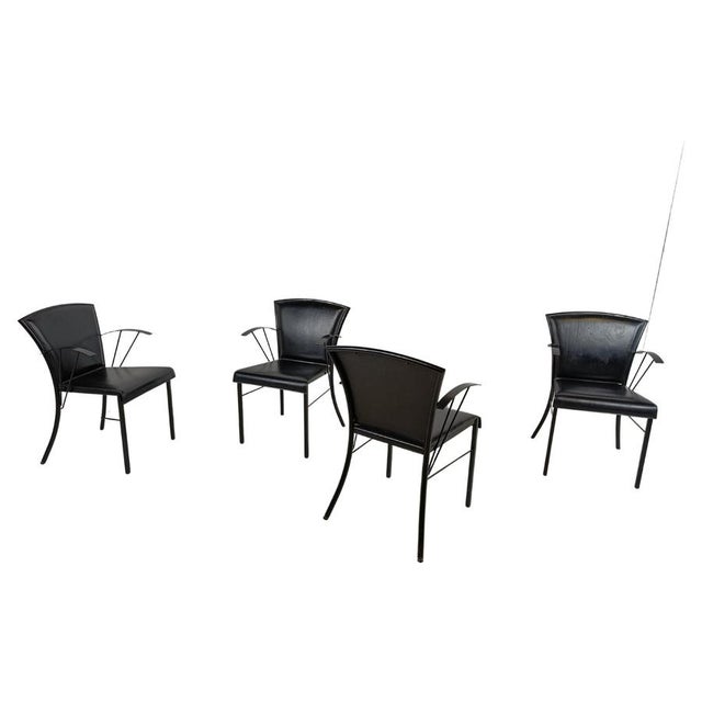 Vintage Black Leather Dining Chairs attributed to Arrben, 1980s, Set of 4 For Sale - Image 14 of 14