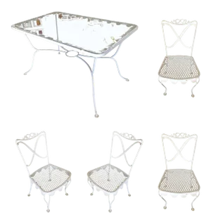 Wrought Iron Scrolling Pattern Cafe Patio Set Table W/ 4 Chairs