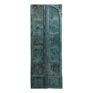 Antique Midcentury Blue Barndoors Rustic Spanish Style Double Doors 82 For Sale