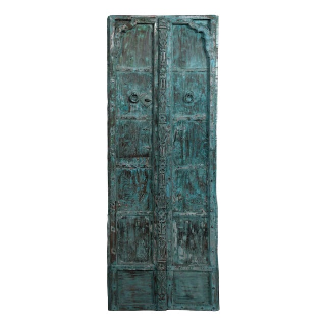 Antique Midcentury Blue Barndoors Rustic Spanish Style Double Doors 82 For Sale
