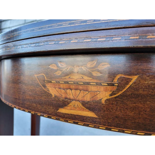 Charak Furniture Co. 1920 English Sheraton Mahogany Inlaid Console Game Table Fliptop by Charak G Fox For Sale - Image 4 of 10