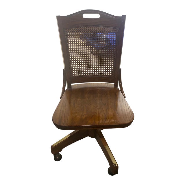 Mid Century Cane Back Swivel Office Desk Chair For Sale
