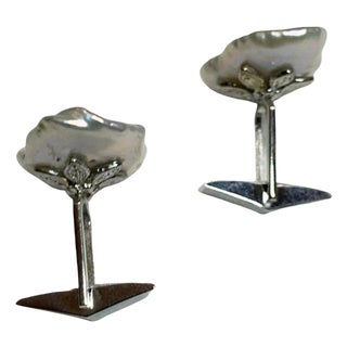 Diamond Fresh Water Pearl Cufflinks 14k Gold 0.45 TCW Designer Certified, Pair For Sale