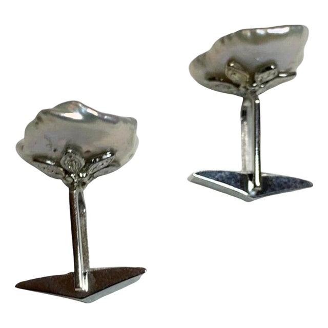 Diamond Fresh Water Pearl Cufflinks 14k Gold 0.45 TCW Designer Certified, Pair For Sale