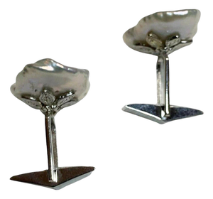 Diamond Fresh Water Pearl Cufflinks 14k Gold 0.45 TCW Designer Certified, Pair