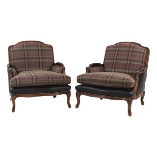 Ralph Lauren Wool and Leather on Vintage Accent Chairs Set For Sale