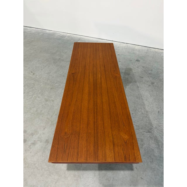 Brown Large Mid Century Modern Danish Teak Bench With Pull Out Tray For Sale - Image 8 of 12