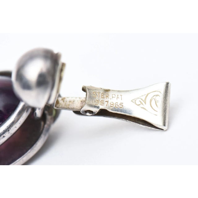 Metal Vintage Amethyst and Sterling Silver Drop Dangle Clip On Earrings - 2 Pieces For Sale - Image 7 of 8