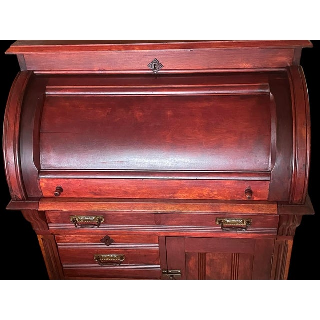 Wood Victorian Eastlake Barrel Top Desk C. 1870 For Sale - Image 7 of 18