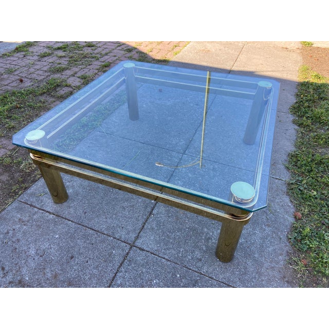 Vintage Mid Century Modern Milo Baughman Style Brass & Glass Coffee Table For Sale - Image 11 of 12