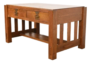 Imperial Furniture Grand Rapids Mission Oak Arts & Crafts Writing Desk or Library Table, Circa 1910