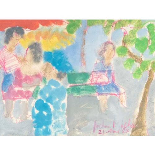 Watercolor on paper by Jochen Michaelis, “At the Edgar Quinet Market.” 20th-century watercolor on paper depicting the...