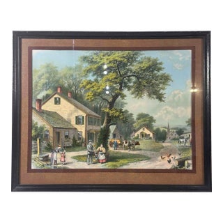 Antique William H. Chandler Print Her First Love Letter Rural Village Scene Framed For Sale