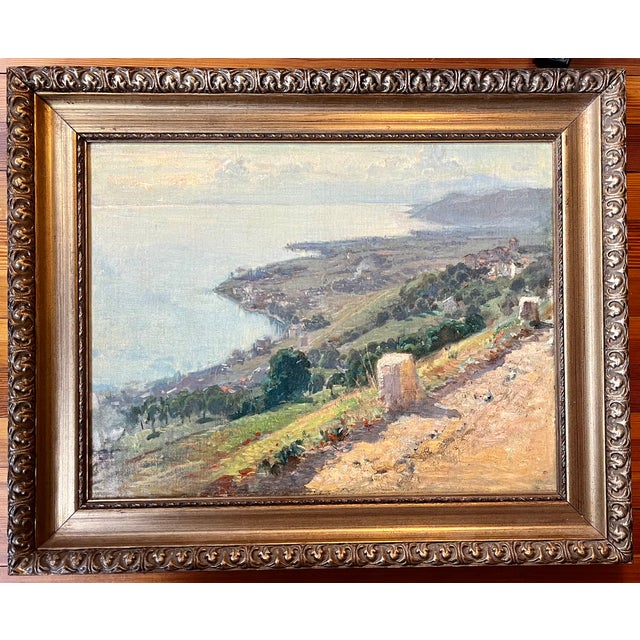 Antique 19th Century French Impressionist Landscape Oil Painting of the Riviera / Mediterranean Sea Coast For Sale - Image 4 of 9