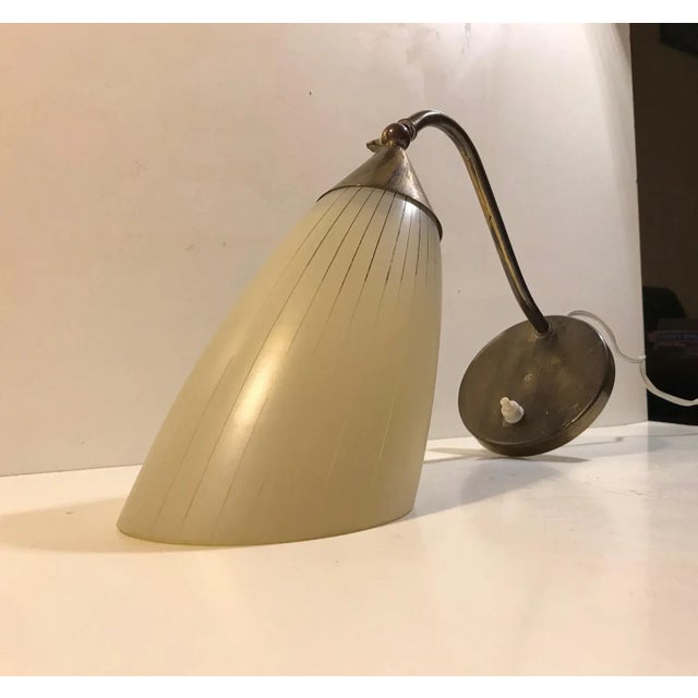 Mid-Century Modern Scandinavian Modern Brass & Pinstripe Glass Wall Lamp, 1950s For Sale - Image 3 of 7