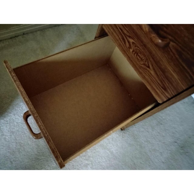Desk - 2 File Cabinets + Desktop Walnut Wood Portable 3 Pc Retro Wooden Desk Euc For Sale - Image 11 of 13