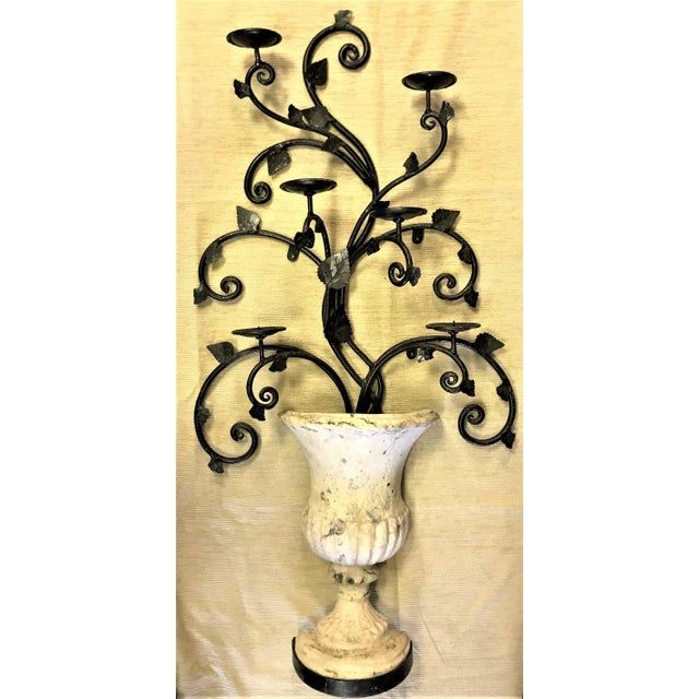 Stone Wall Urn With Iron Candelabra For Sale - Image 13 of 13