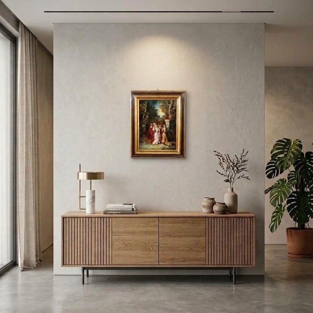 We are pleased to present this splendid oil painting on wood panel, dating back to the 19th century. The work bears a...