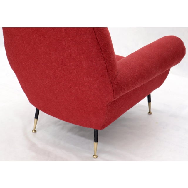 Pair of Red Upholstery Italian Lounge Chairs Brass Feet For Sale - Image 10 of 13
