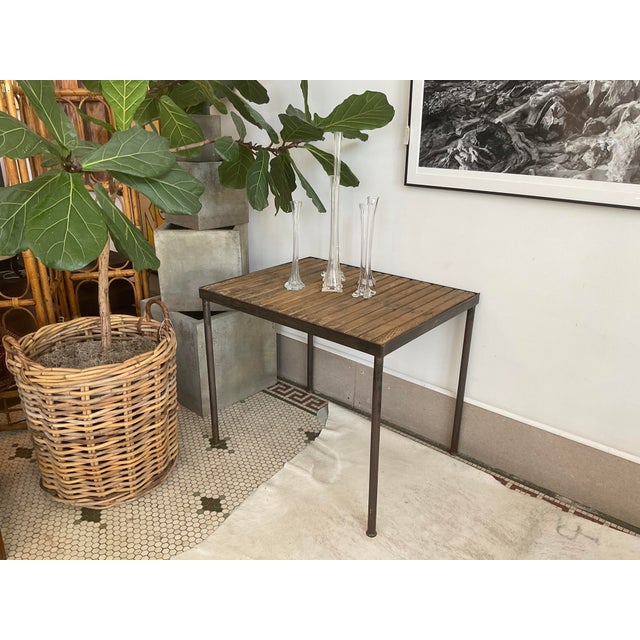 Vintage Industrial Metal Accent Table With Slatted Wooden Top For Sale - Image 14 of 14
