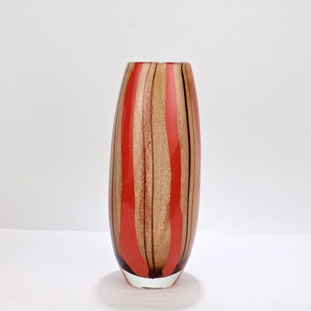 Mid-Century Modern Murano Italian Glass Red & Purple Striped Vase For Sale In Philadelphia - Image 6 of 13