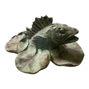 Vintage Verdigris Bronze Perch & Lily Pad Fountain Spouted Sculpture