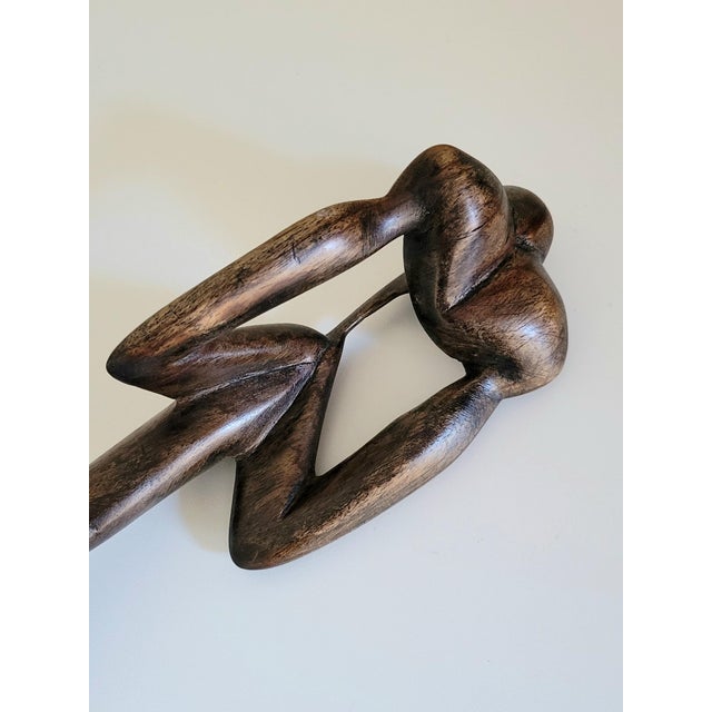 Wood Vintage Mid-Century Modern African Modernist "Thinking Man" Statue 9.5" For Sale - Image 7 of 9