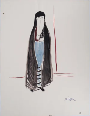 Jacques Soisson, Woman with a Black Veil, Acrylic on Paper