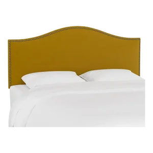 Full Camelback Headboard in Monaco Citronella with Silver Nails