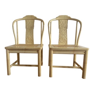 Mid-20th Century Pair of Henredon Lacquered Chinoiserie Caned Accent Chairs For Sale