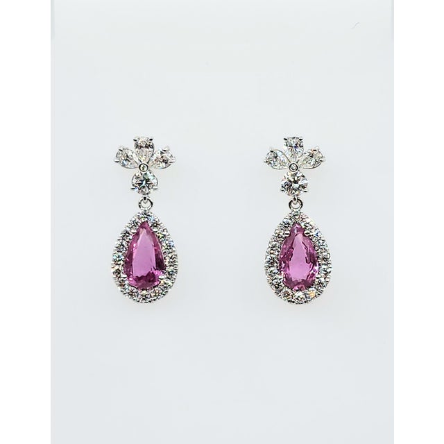 Pink 4.06 Ct Natural Pink Sapphire & Diamond Earrings, Pair For Sale - Image 8 of 8