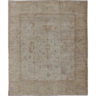 Angora Turkish Oushak Large Rug With All-Over Design in Light Neutral Colors For Sale