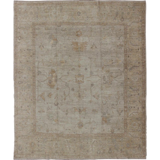 Angora Turkish Oushak Large Rug With All-Over Design in Light Neutral Colors For Sale