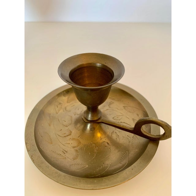 1980s Middle Eastern Brass Candle Holder, Bottle, and Lidded Dish - 3 Piece Set For Sale - Image 10 of 13