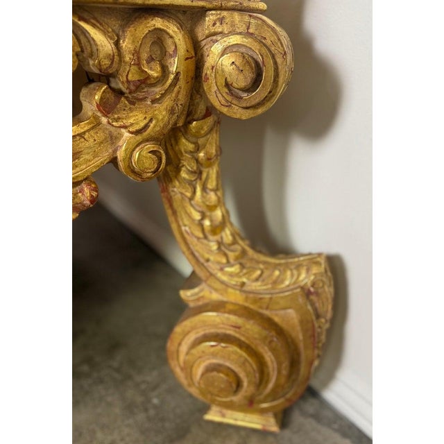 Baroque-Style 22k Gold Leaf Carved Coffee Table With Black Stone Top For Sale - Image 9 of 13