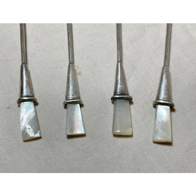 1990s Six Signed Cartier Sterling Silver Italian Mother of Pearl Demi-Tasse Spoons For Sale - Image 9 of 10
