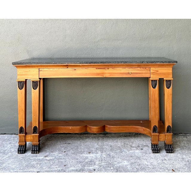 Vintage William Switzer Carved Wood Console With Stone Top For Sale - Image 9 of 12