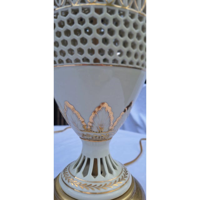 Ceramic Vintage Lenox Style Lamps - A Pair For Sale - Image 7 of 12