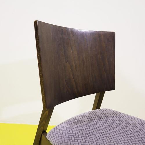 Wooden Chair with Upholstered Seat in Grey Geometric Fabric For Sale - Image 4 of 10
