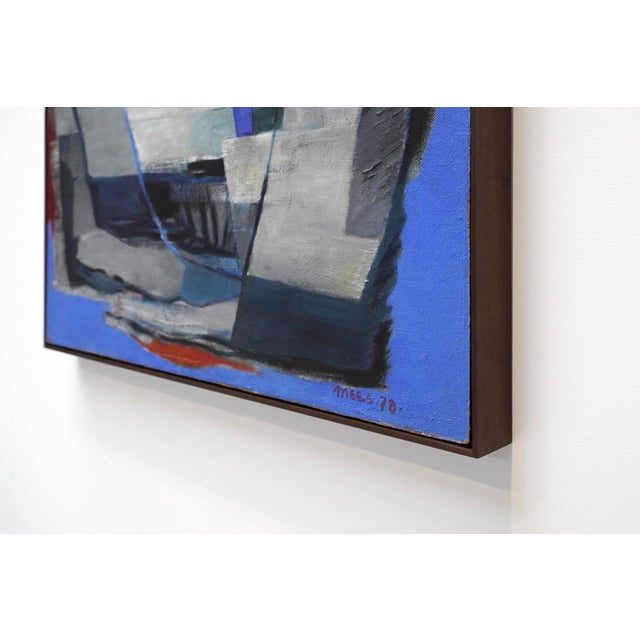 1970s Jozef Mees, Blue Lyrical Abstract, Oil on Panel, 1978 For Sale - Image 5 of 7