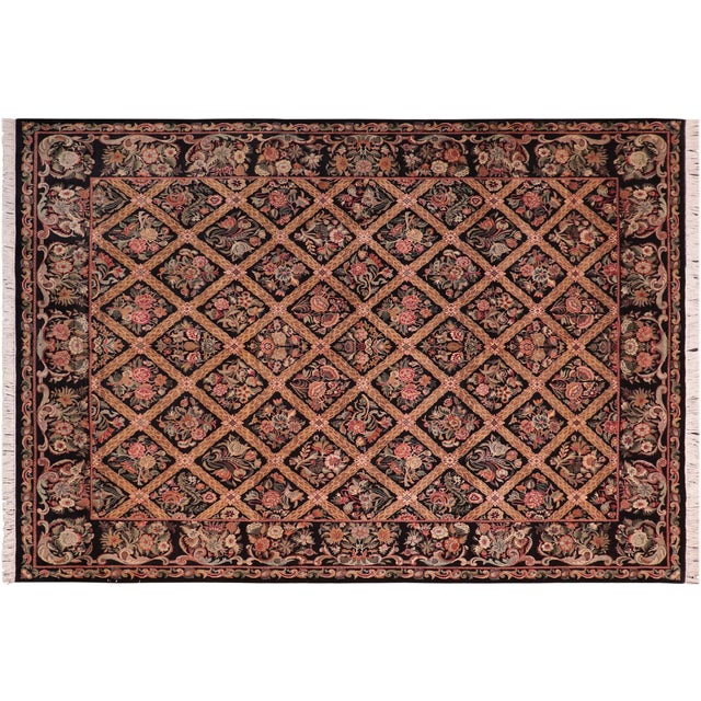 Black Elegant Floral Pak-Persian Black/Brown Wool Rug - 8'2'' X 10'2'' For Sale - Image 8 of 9