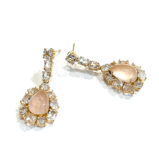 Bochic "Capri" Pink Quartz & White Topaz Earrings Set In 18K Gold & Silver For Sale - Image 18 of 18