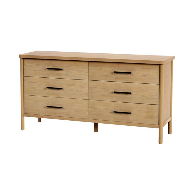 Tan Lennon 60 in. W Rectangular Wood 6 Drawer Rounded Leg Dresser, Light Natural Wood For Sale - Image 8 of 8